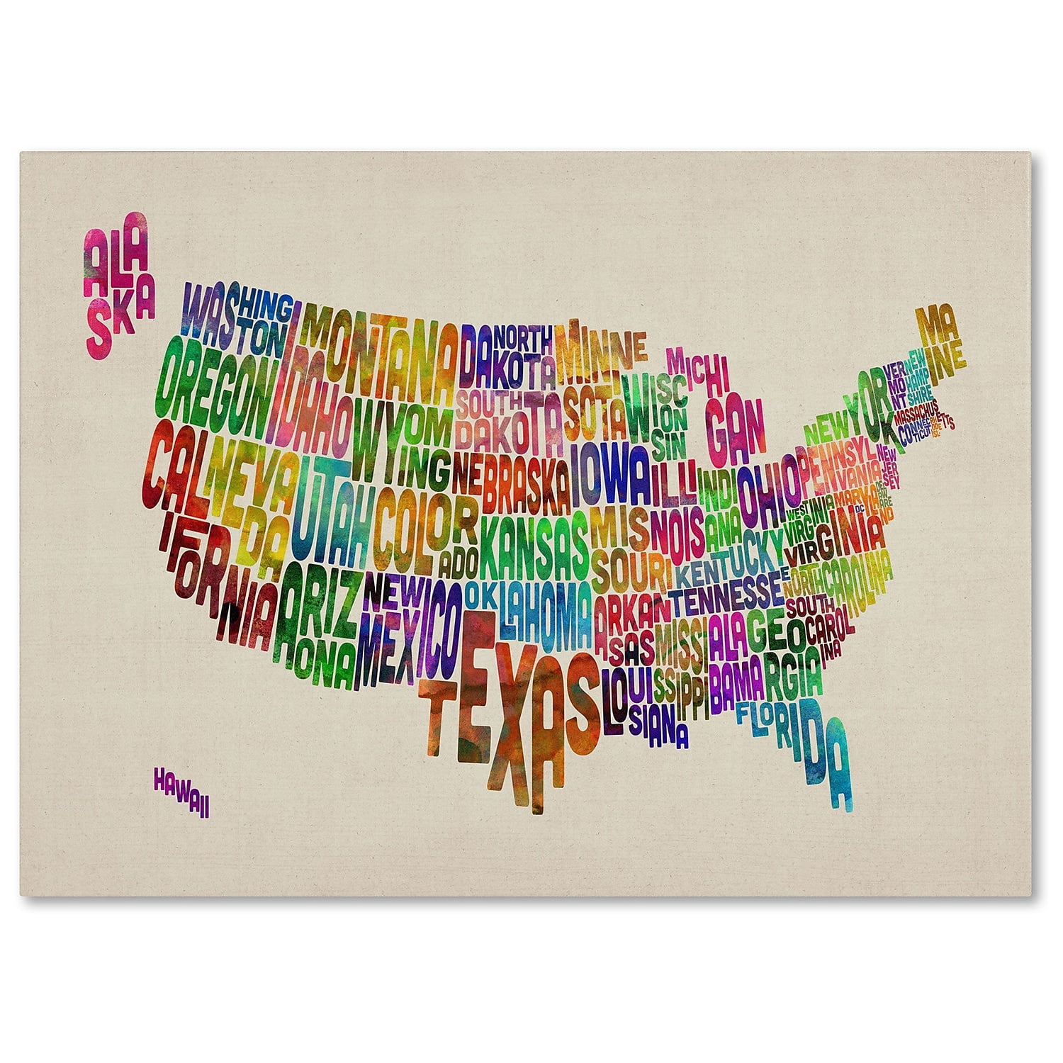 Trademark Art 'USA States Text Map' Canvas Art by Michael Tompsett