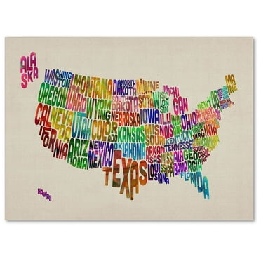 Trademark Art 'USA States Text Map' Canvas Art by Michael Tompsett