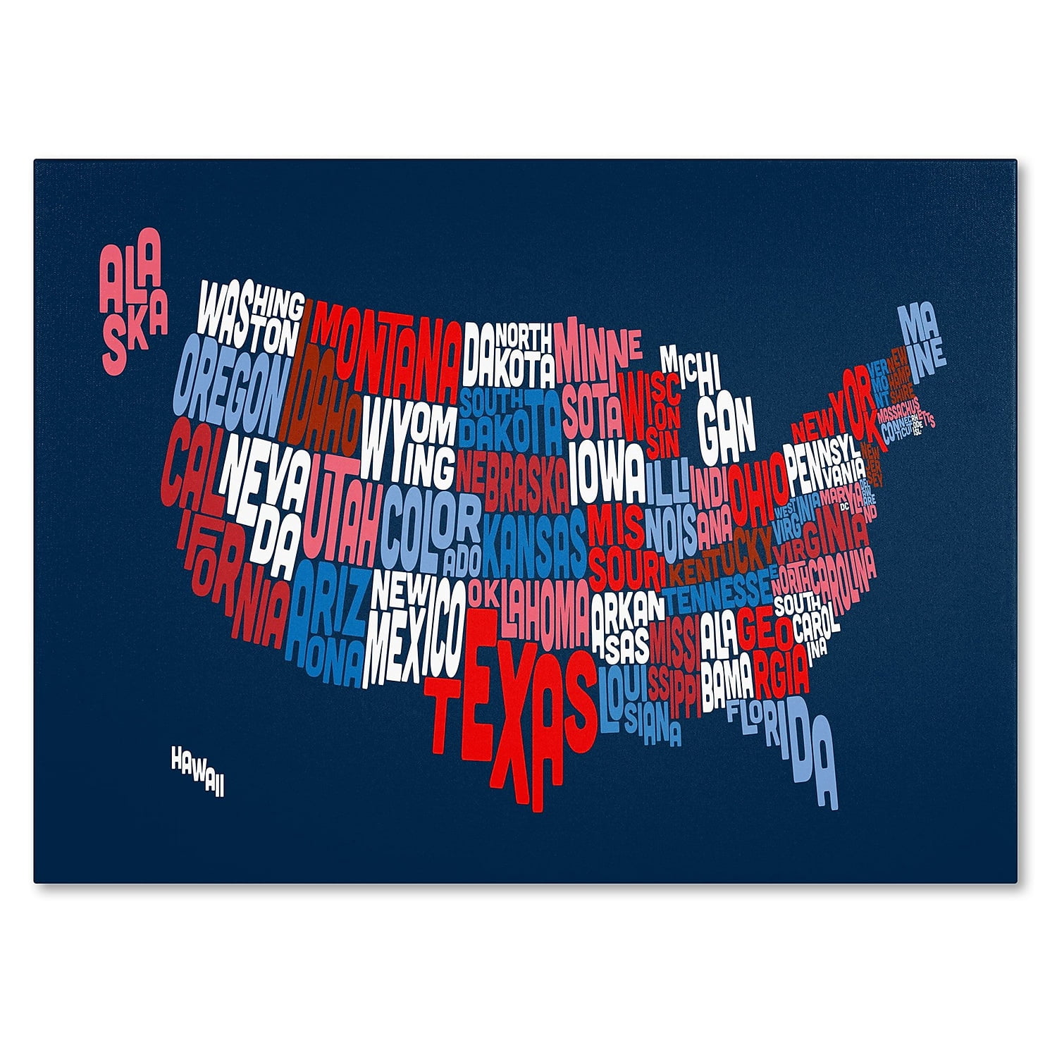 Trademark Art 'USA States Txt Map 2' Canvas Art by Michael Tompsett