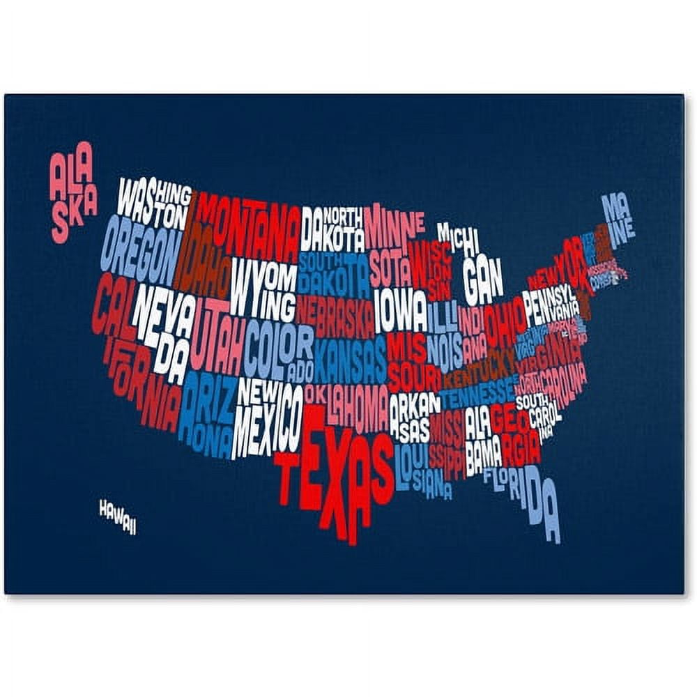 Trademark Art 'USA States Txt Map 2' Canvas Art by Michael Tompsett