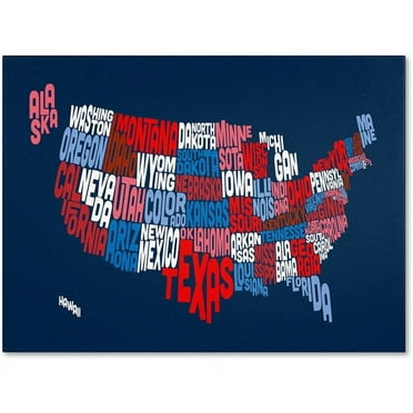 Trademark Art 'USA States Txt Map 2' Canvas Art by Michael Tompsett