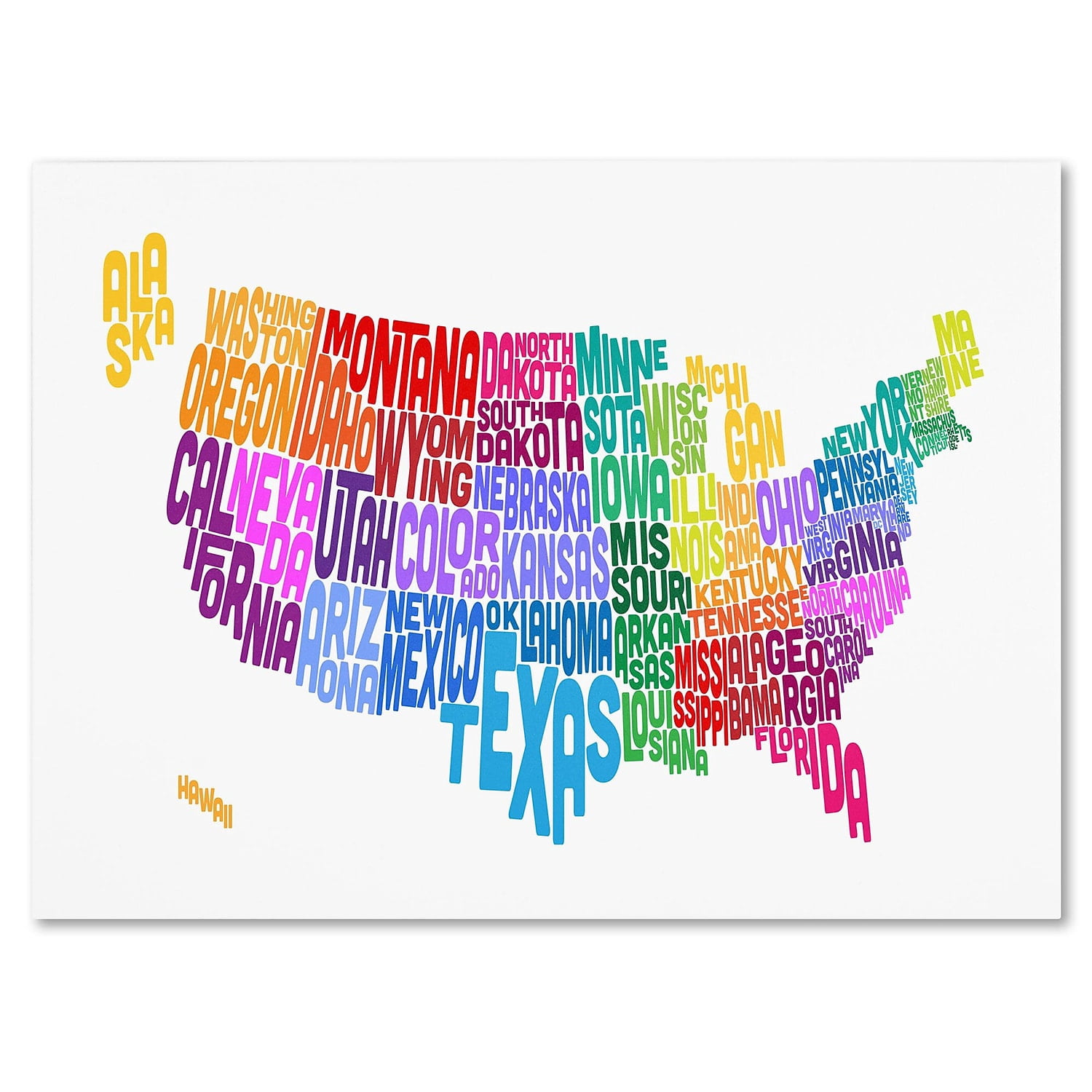 Trademark Art 'USA States Txt Map 3' Canvas Art by Michael Tompsett