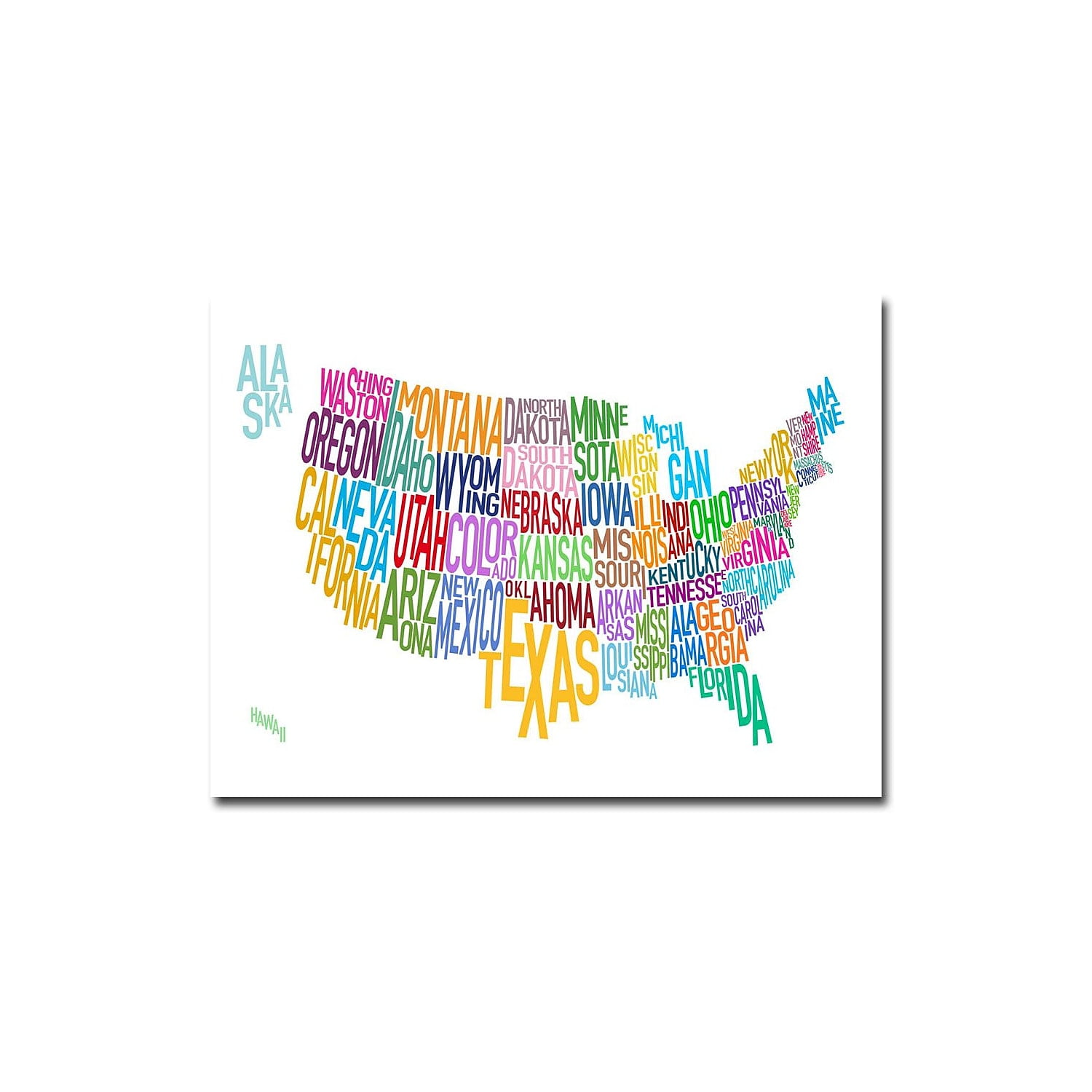 Trademark Art "United States Text Map" Canvas Wall Art by Michael Tompsett