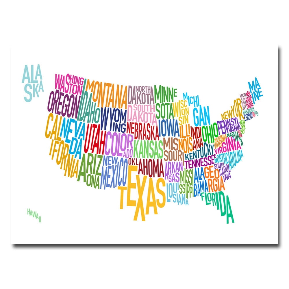 Trademark Art "United States Text Map" Canvas Wall Art by Michael Tompsett
