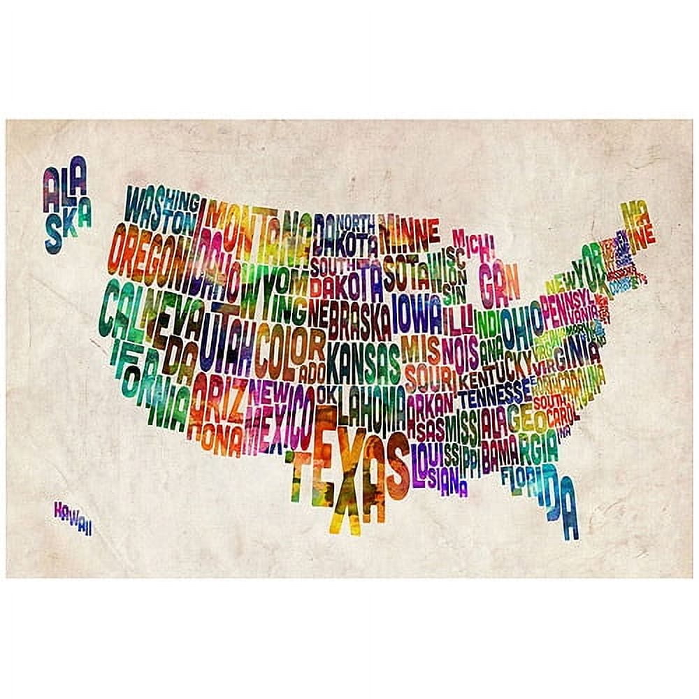 Trademark Art "United States Text Map II" Canvas Wall Art by Michael Tompsett