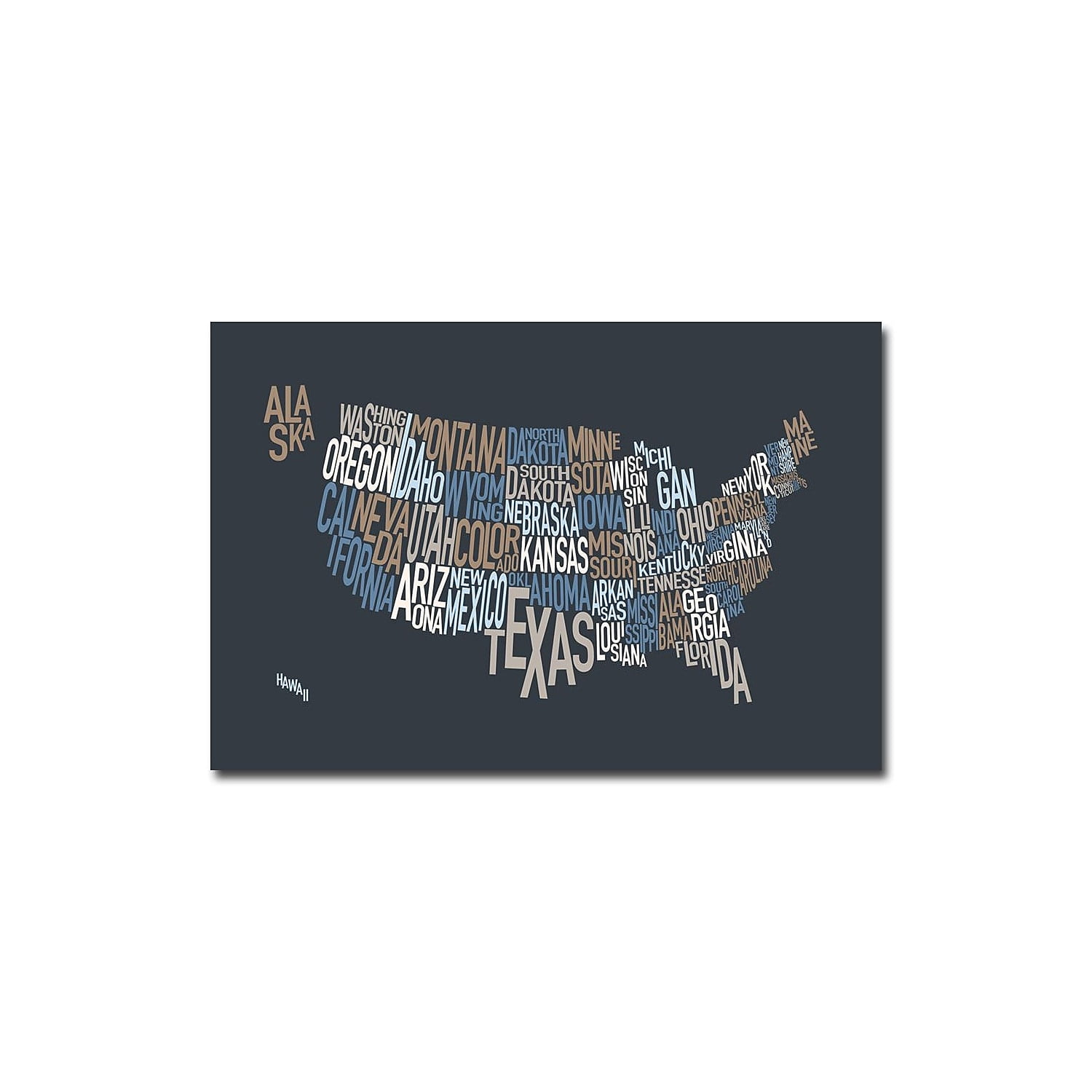 Trademark Art "United States Text Map III" Canvas Wall Art by Michael Tompsett