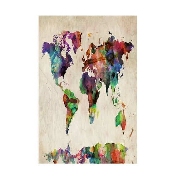 Trademark Fine Art Michael Tompsett Urban Watercolor World Map Canvas Wall Art - 16x24