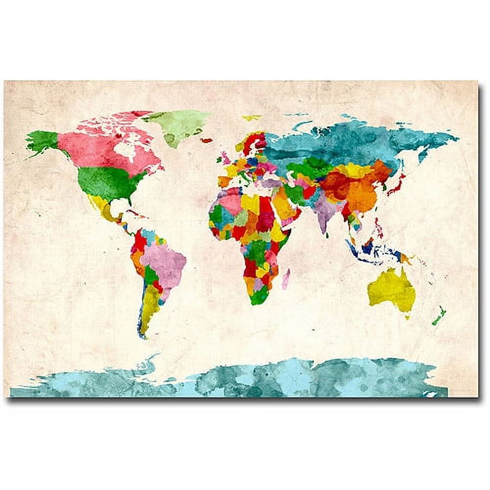 Large Multicolor Watercolor World Map Canvas Art
