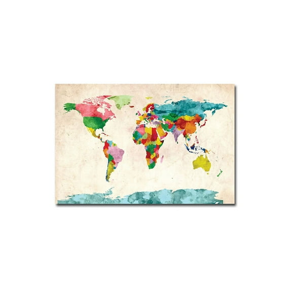 Trademark Art "Watercolor World Map" Canvas Art by Michael Tompsett