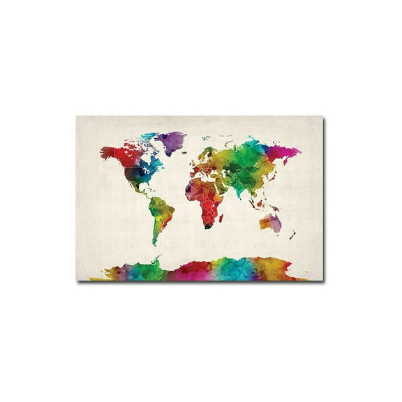 Trademark Art "Watercolor World Map II" Canvas Art by Michael Tompsett