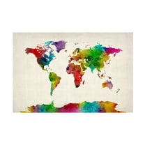 Trademark Fine Art Michael Tompsett Watercolor World Map Ii Canvas Wall Art - 16x24
