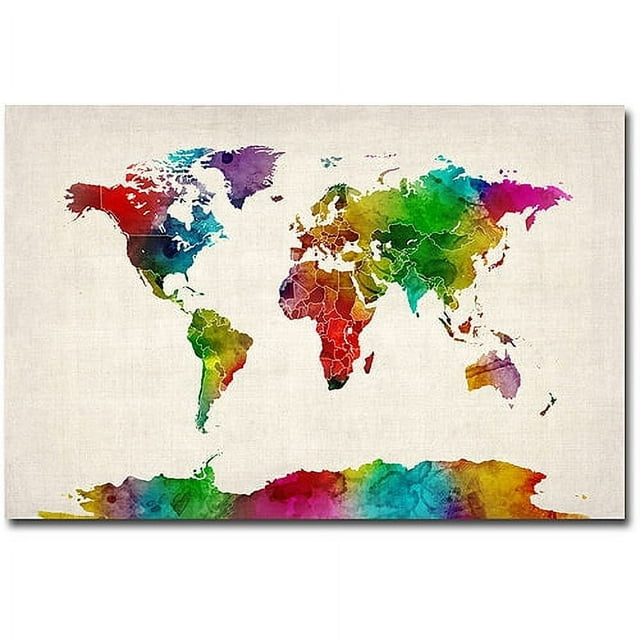 Trademark Art "Watercolor World Map II" Canvas Art by Michael Tompsett