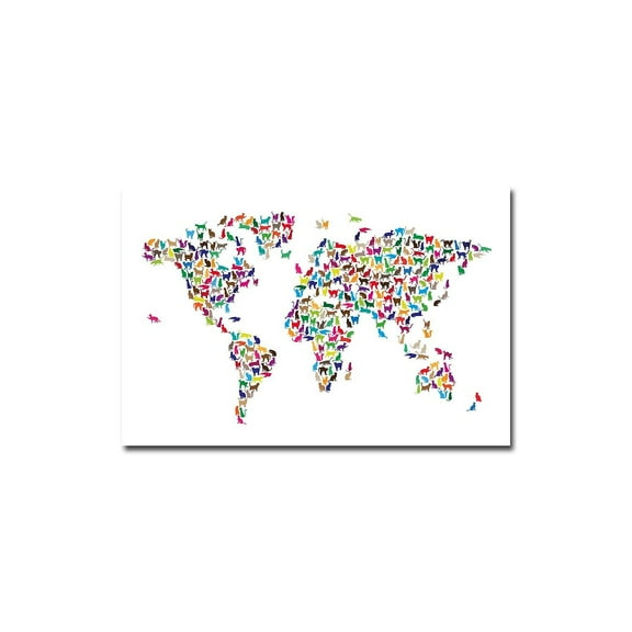 Trademark Art "World Map - Cats" Canvas Wall Art by Michael Tompsett