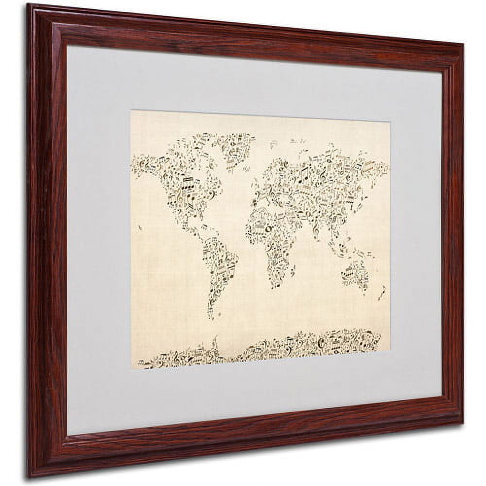 Trademark Art 'World Map - Music Notes' Matted Framed Art by Michael Tompsett