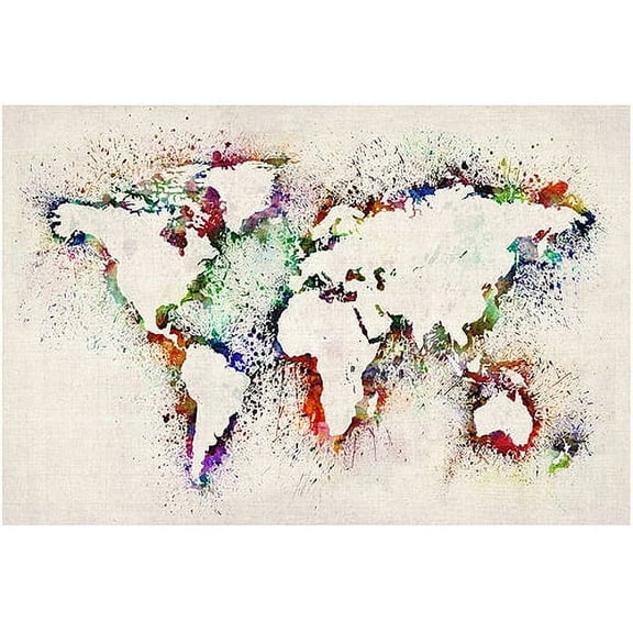 Trademark Art "World Map - Paint Splashes" Canvas Art by Michael Tompsett