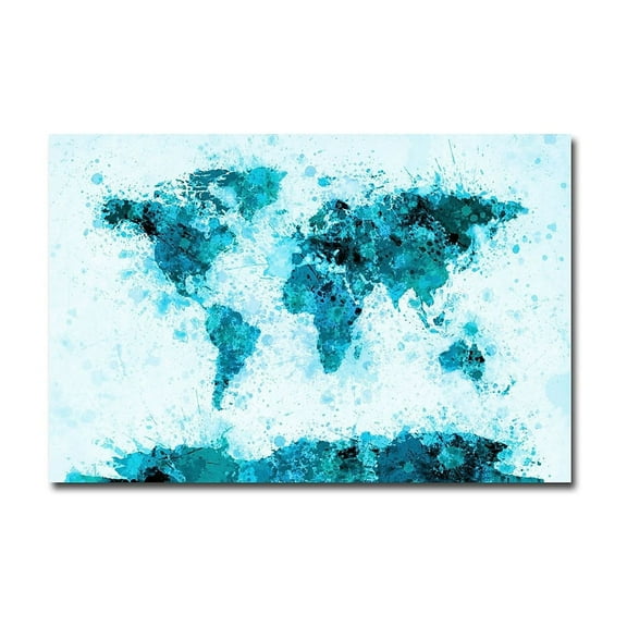 Trademark Art "World Map - Paint Splashes" Canvas Wall Art by Michael Tompsett