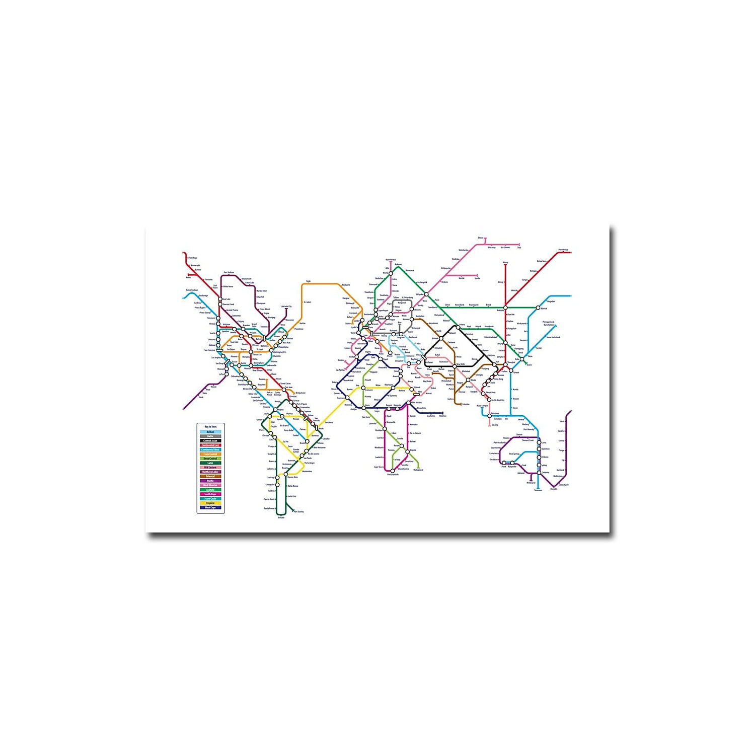 Large Multicolor Canvas Subway Map Wall Art