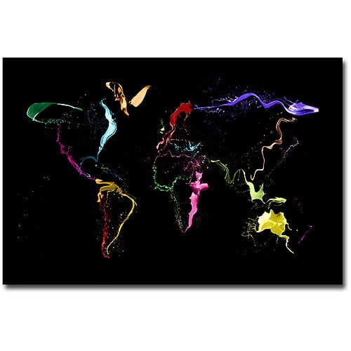 Colorful World Map Canvas Art in Black Frame