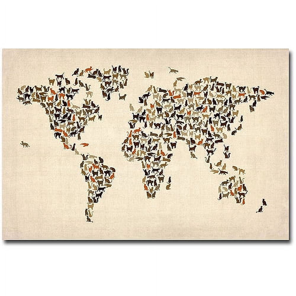 Trademark Art "World Map of Cats" Canvas Art by Michael Tompsett