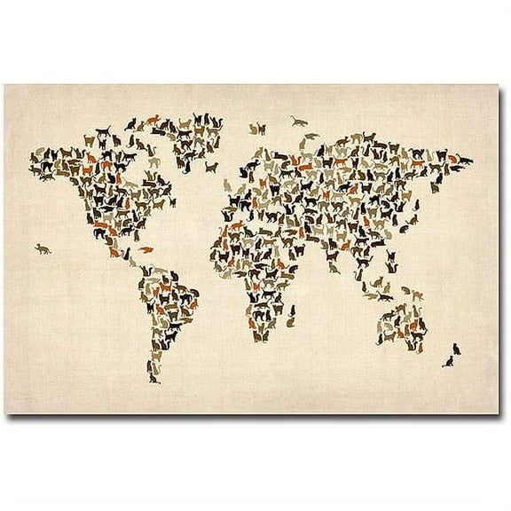 Trademark Art "World Map of Cats" Canvas Art by Michael Tompsett