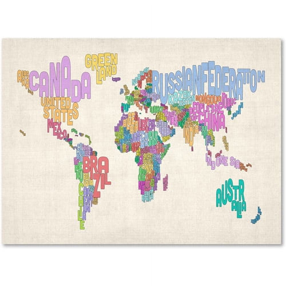 Trademark Art 'World Text Map 5' Canvas Art by Michael Tompsett