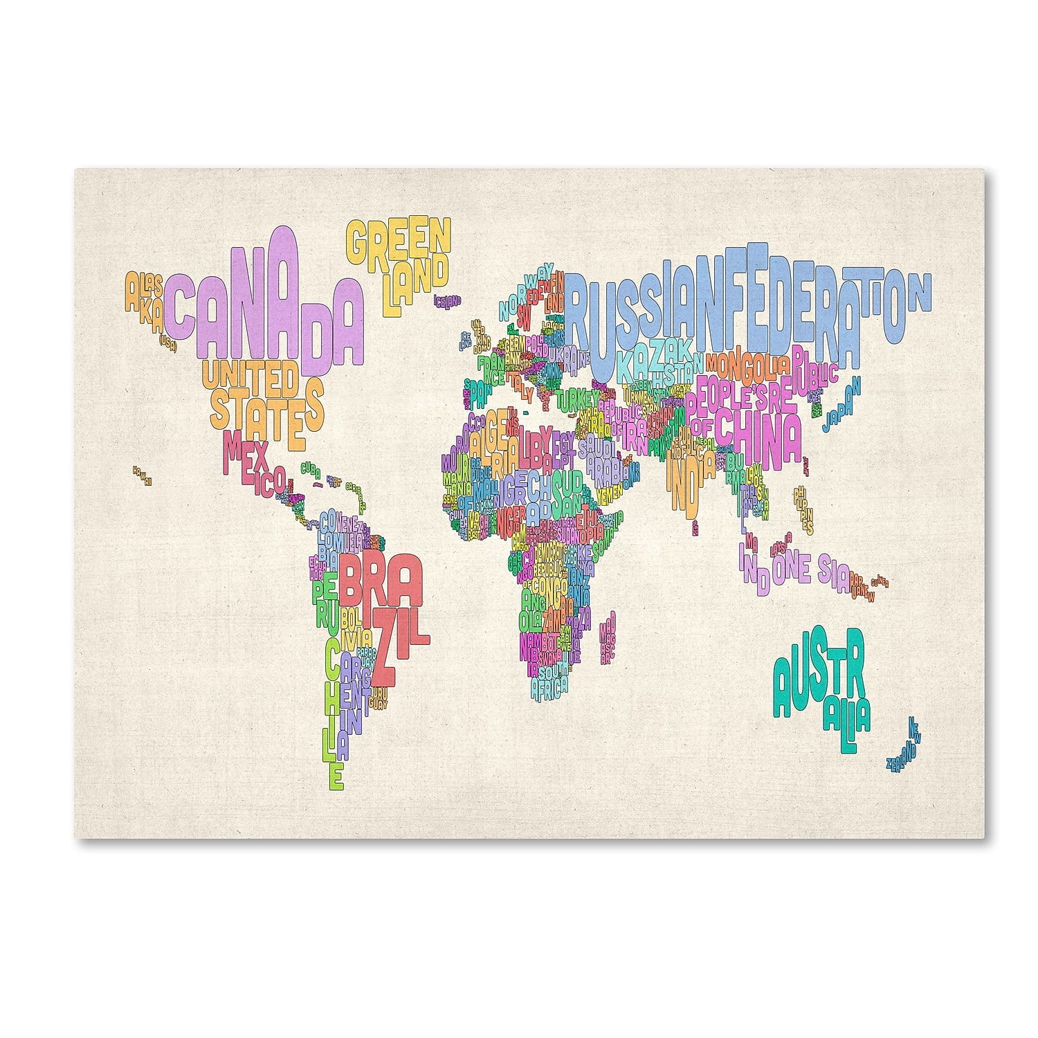 Trademark Art 'World Text Map 5' Canvas Art by Michael Tompsett