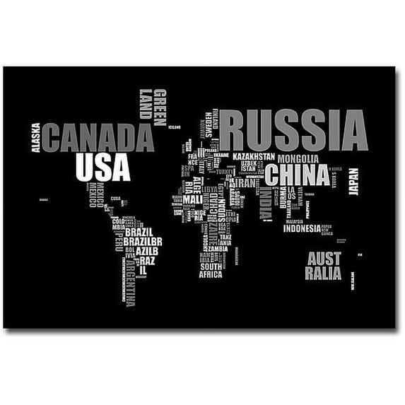 Trademark Art "World Text Map II" Canvas Wall Art by Michael Tompsett