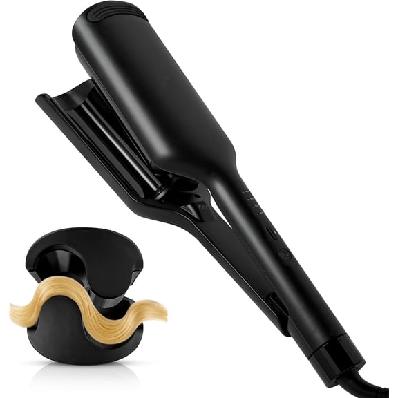 Trademark Beauty Hair Waver - Double Barrel Hair Crimper, Beach Waves Curling Iron, X, Adjustable Temperature Hair Curler, Hair Styling Tools, 1.25" - Pink