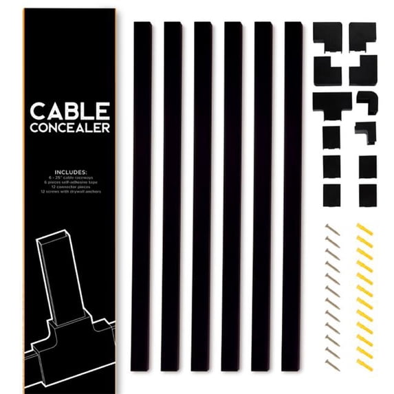 Trademark Cable Concealer On-Wall Cord Cover 6 Raceway Kit, Black