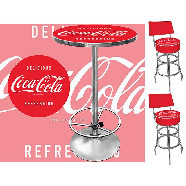 Trademark CocaCola Pub Table and 2 Stools With Back Set