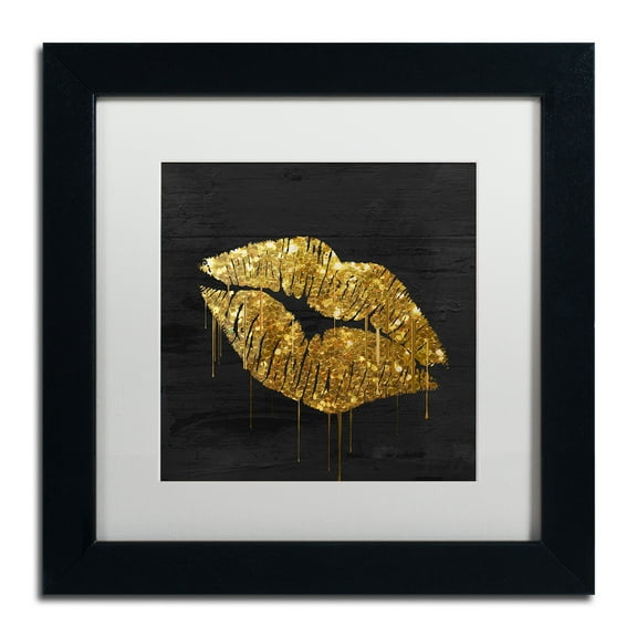 Trademark Fine Art 13x13 Design Framed Wall Art 'Golden Lips' by Color Bakery