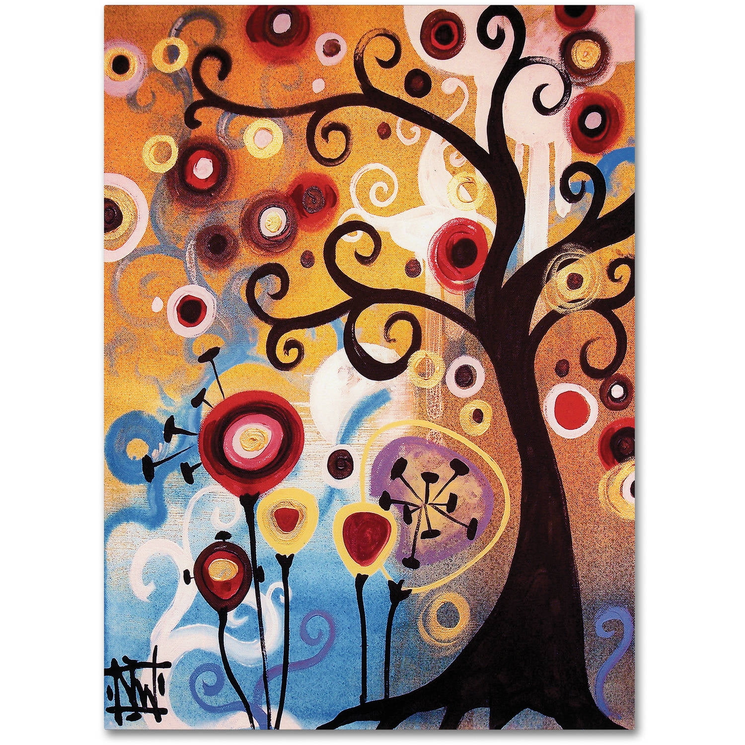 Colorful Abstract Tree and Floral Canvas Art, 14x19 Inches