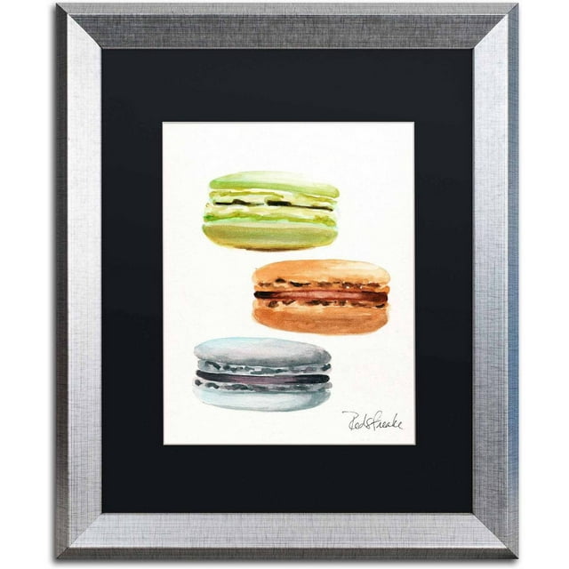 Trademark Fine Art "3 Macarons with Words" Canvas Art by Jennifer Redstreake Black Matte, Silver Frame