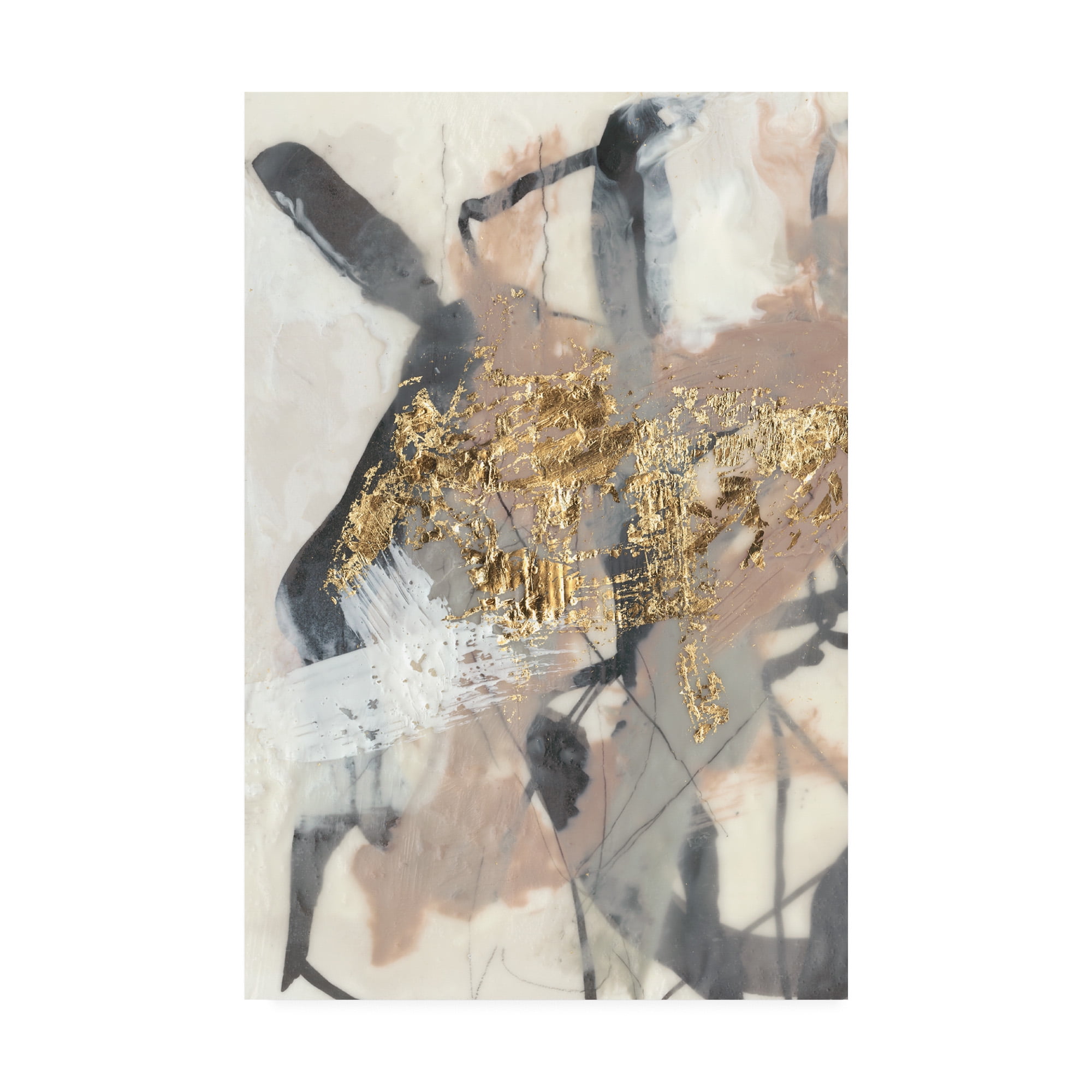 Golden Blush Abstract Canvas Art with Gold Accents, 30x47