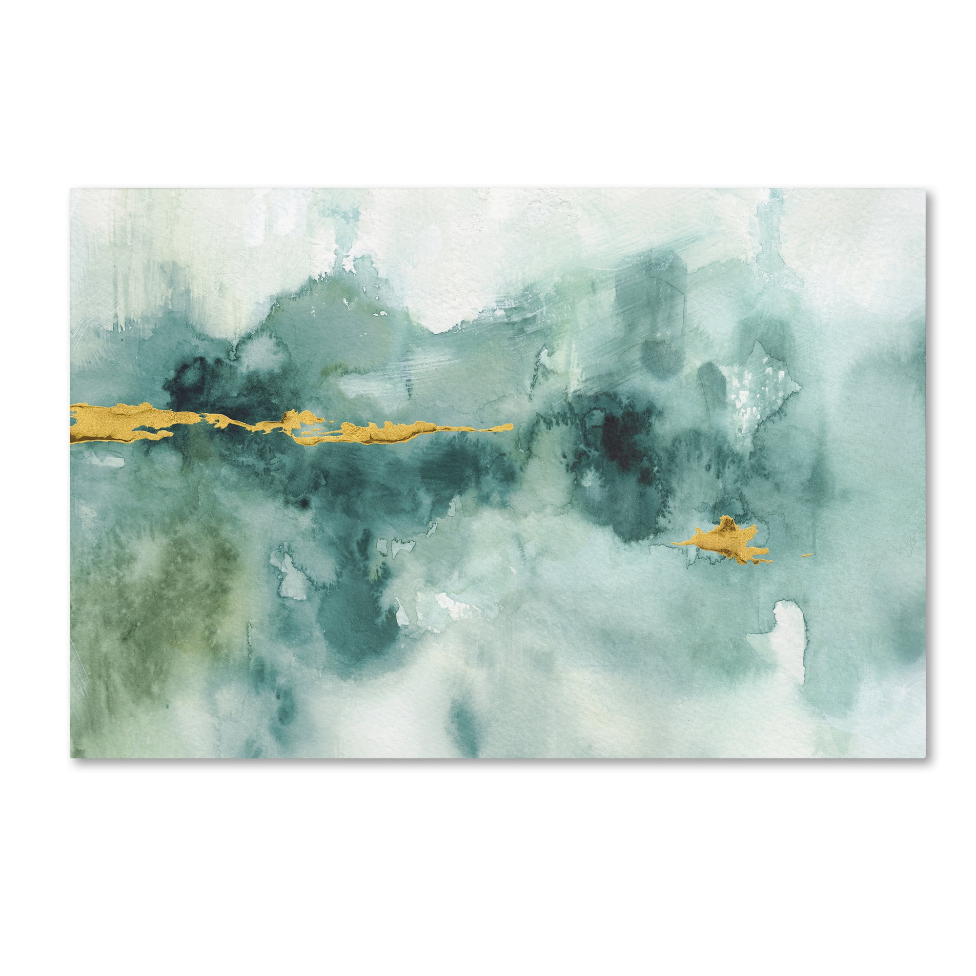 Large Blue and Green Abstract Canvas Art with Gold Streak