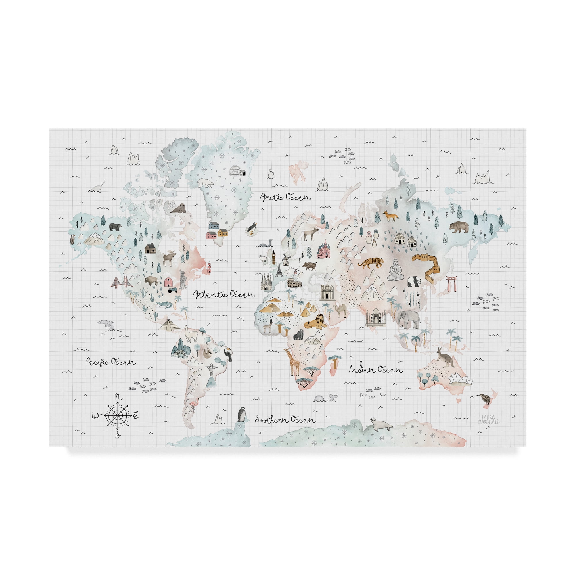 Trademark Fine Art 30x47 Maps Canvas Wall Art 'World Traveler I' by Laura Marshall
