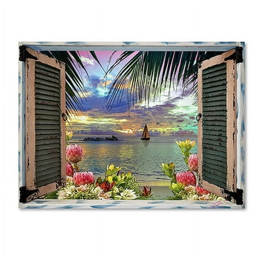 Trademark Fine Art 35x47 Landscape Canvas Wall Art 'Tropical Window to Paradise III' by Leo Kelly
