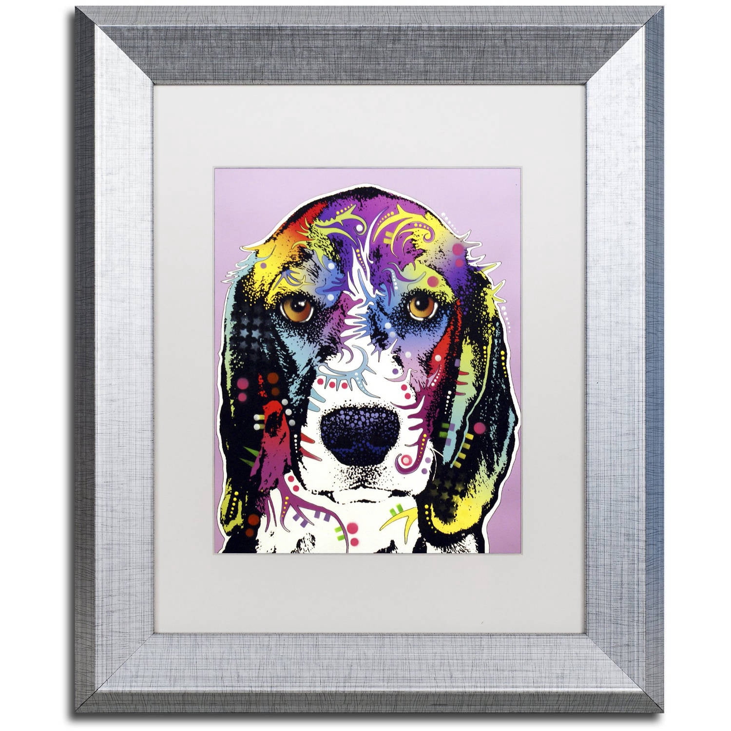 Trademark Fine Art "4 Beagle" Canvas Art by Dean Russo, White Matte, Silver Frame