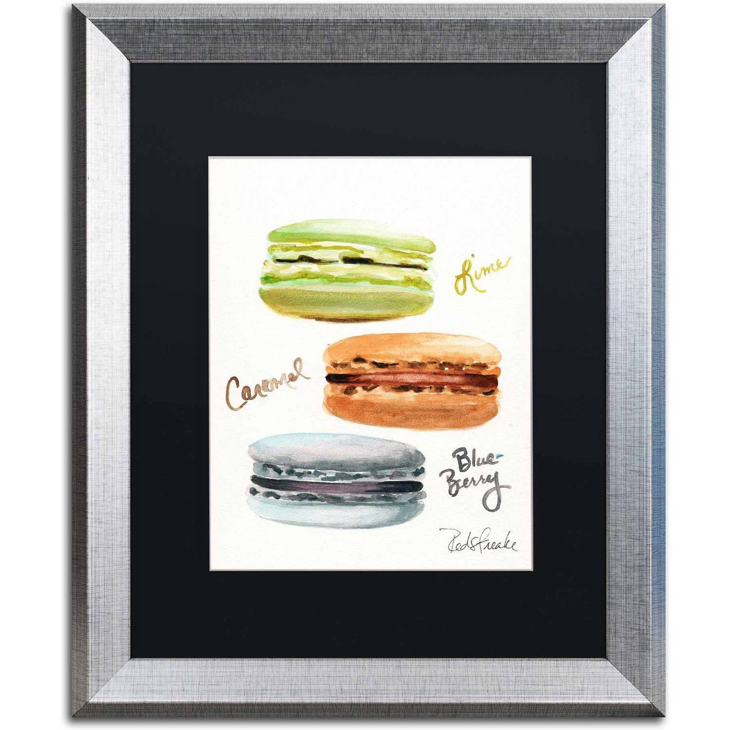 Trademark Fine Art "4 Macarons" Canvas Art by Jennifer Redstreake Black Matte, Silver Frame
