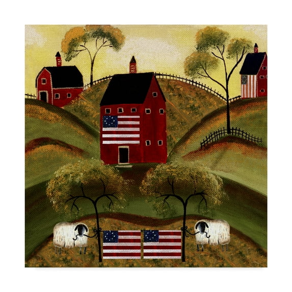 Trademark Fine Art '4Th July Sheep Red Barns' Canvas Art by Cheryl Bartley