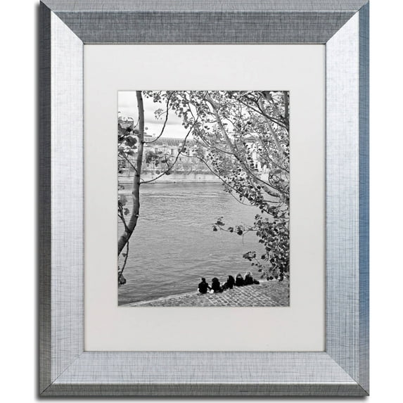 Trademark Fine Art "5 Girls On Seine" Canvas Art by Yale Gurney, White Matte, Silver Frame