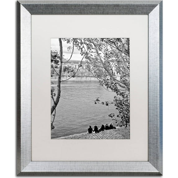 Trademark Fine Art "5 Girls On Seine" Canvas Art by Yale Gurney, White Matte, Silver Frame