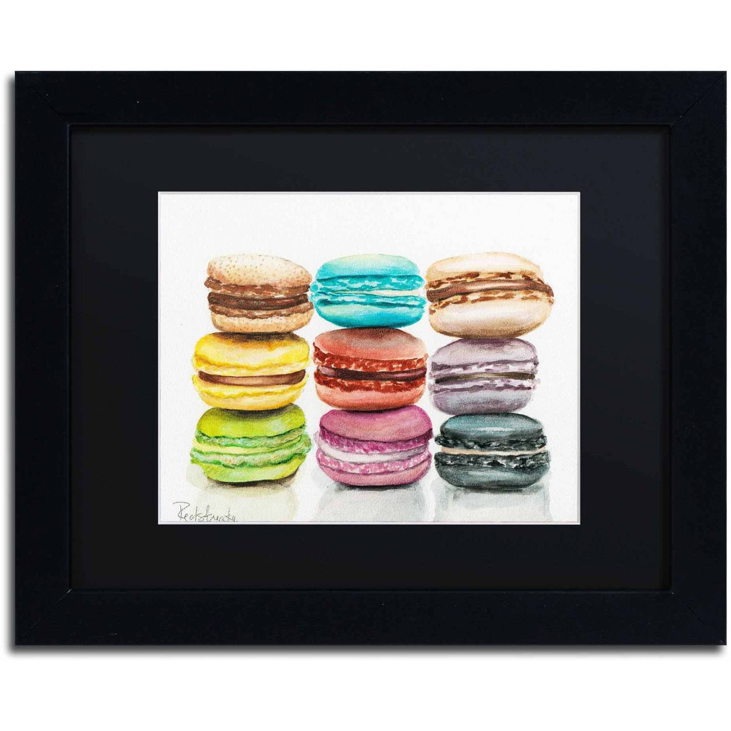 Trademark Fine Art "9 Macarons" Canvas Art by Jennifer Redstreake Black Matte, Black Frame