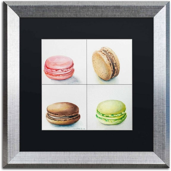 Trademark Fine Art "9 Macarons" Canvas Art by Jennifer Redstreake Black Matte, Silver Frame