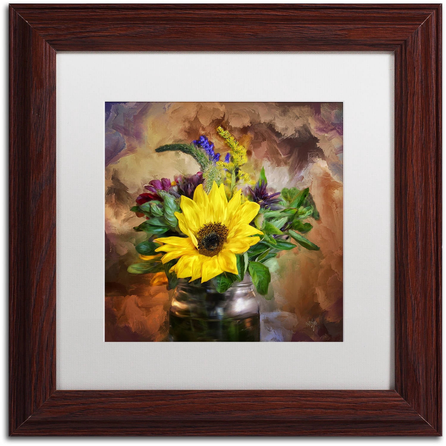 Trademark Fine Art "A Jar of Wildflowers" Canvas Art by Lois Bryan White Matte, Wood Frame