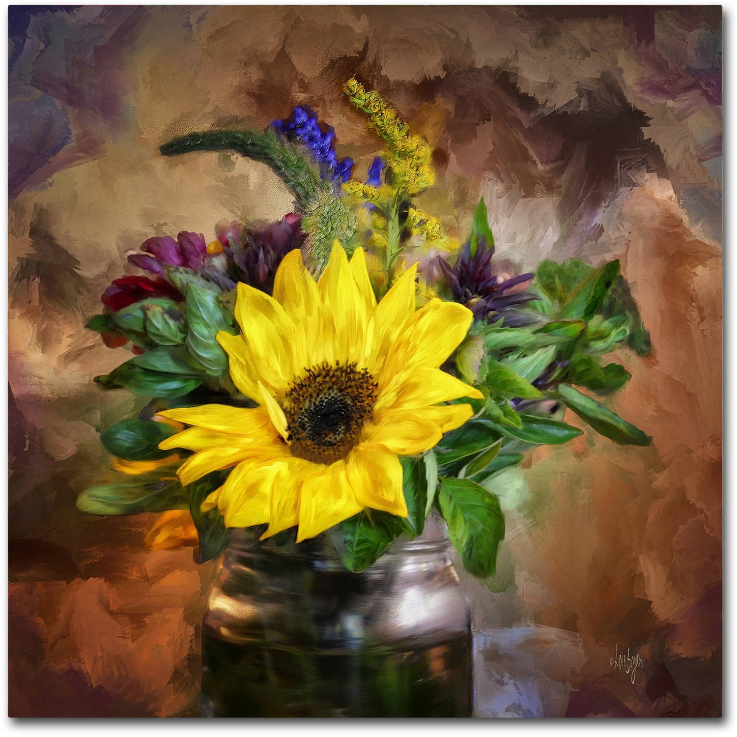 Trademark Fine Art "A Jar of Wildflowers" Canvas Art by Lois Bryan