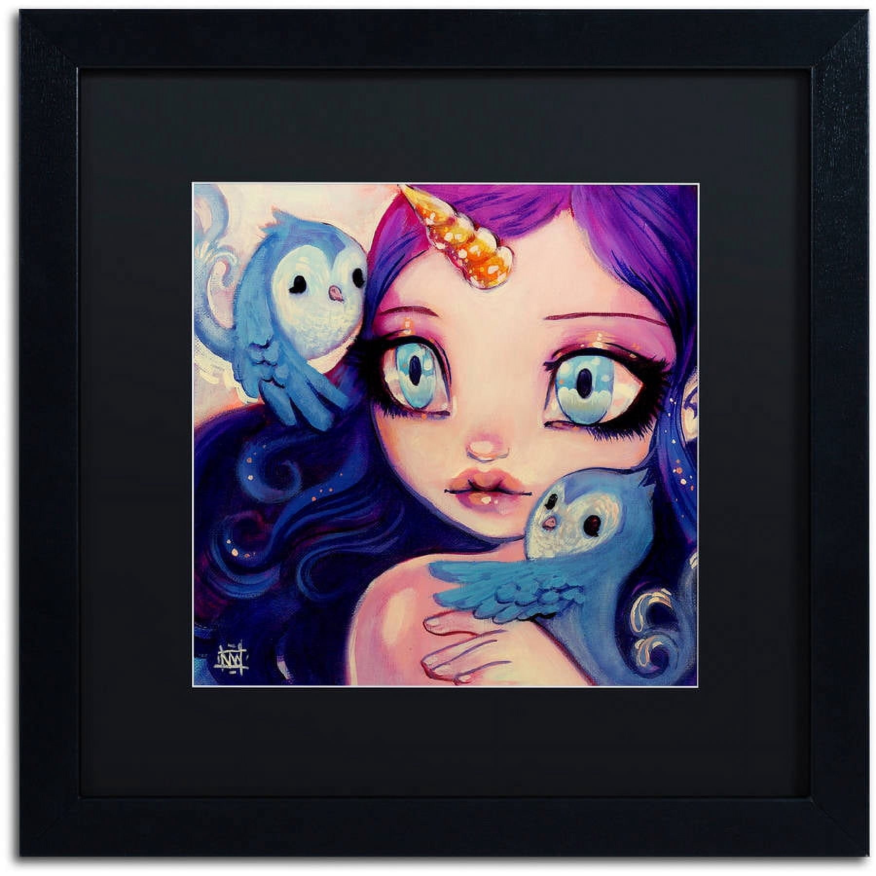 Trademark Fine Art "A Little Birdy Told Me" Canvas Art by Natasha Wescoat, Black Matte, Black Frame