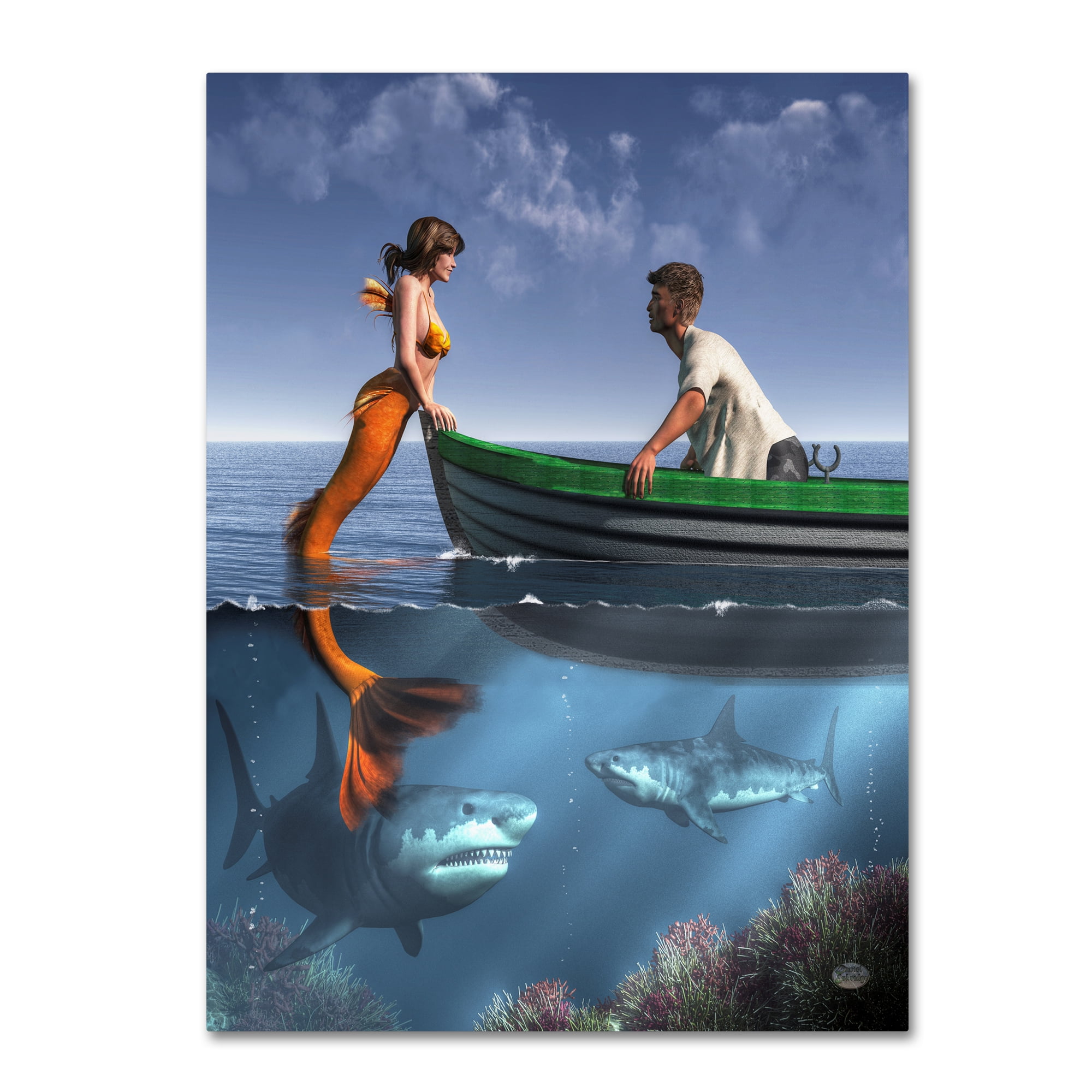 Trademark Fine Art 'A Mermaid And Her Pets' Canvas Art by Daniel Eskridge