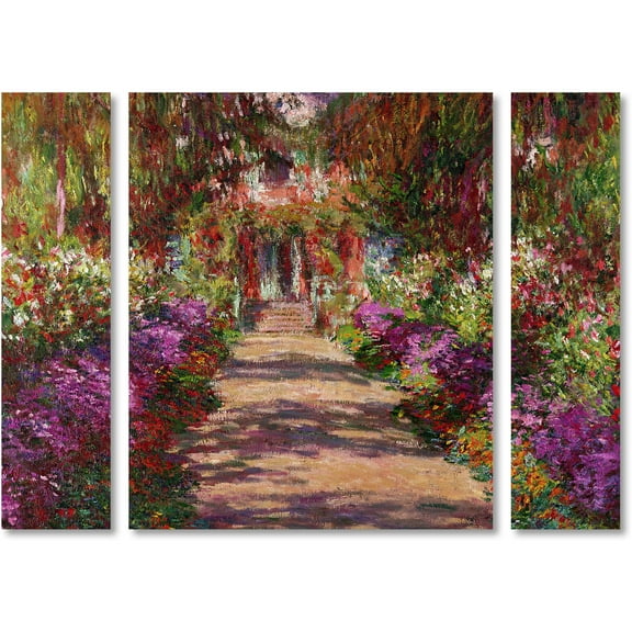 Trademark Fine Art "A Pathway in Monet's Garden" Canvas Art by Claude Monet Three Panel Set