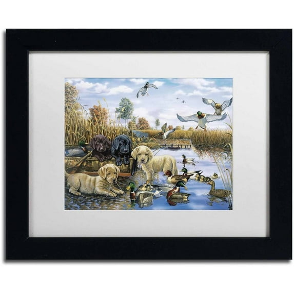 Trademark Fine Art 'A Playful Tail Waggin' Day' Canvas Art by Jenny Newland, White Matte, Black Frame